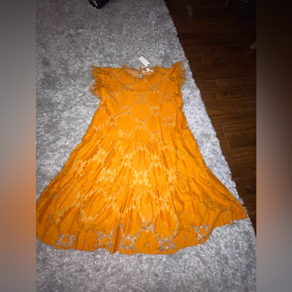 New Anthropologie Tiered Lace Tunic Dress Size L Gold NWT